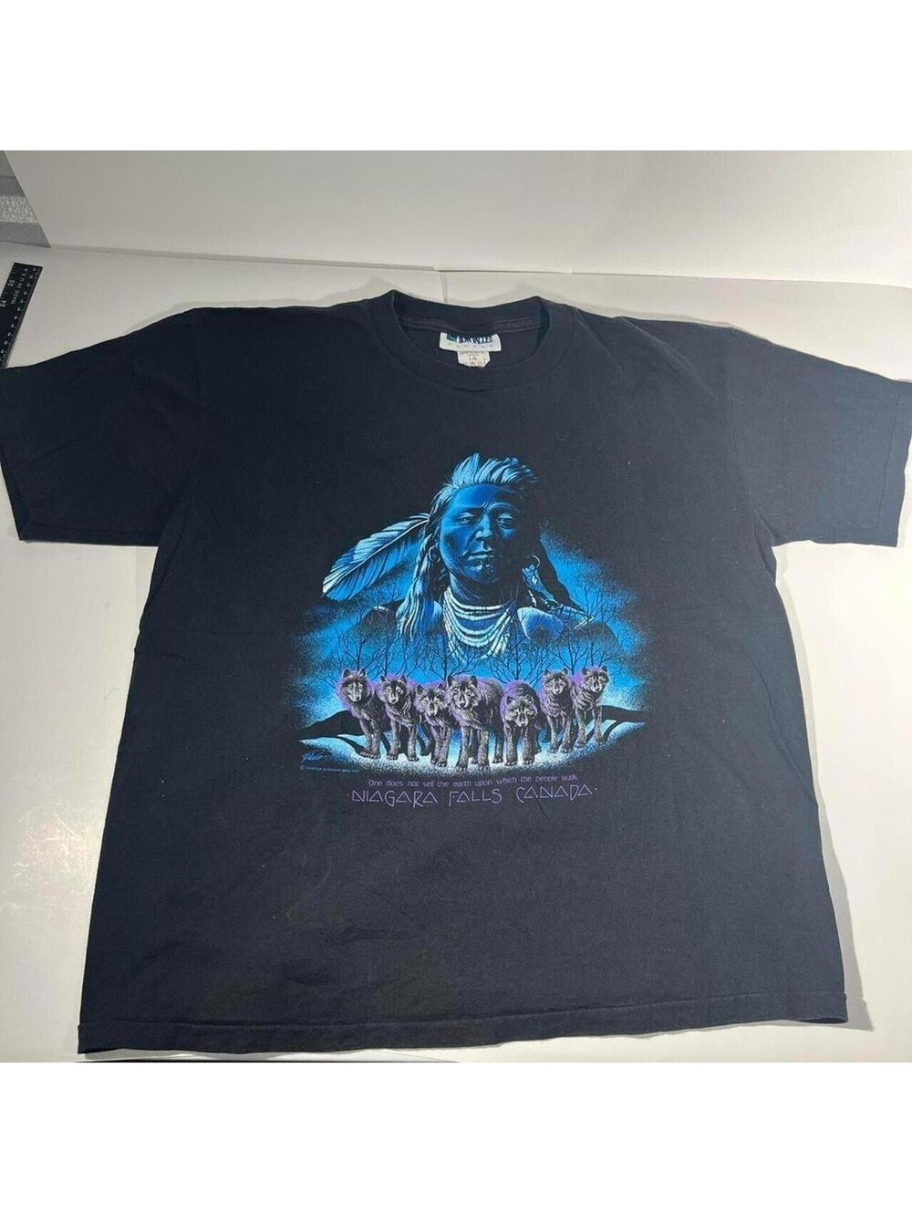 Native American Wolf Nature Graphic T Shirt Mens L Black